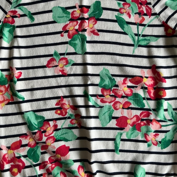 Lands End 100% Supima Cotton 3/4 sleeve Striped Hibiscus Floral Sweater XS - Picture 5 of 7